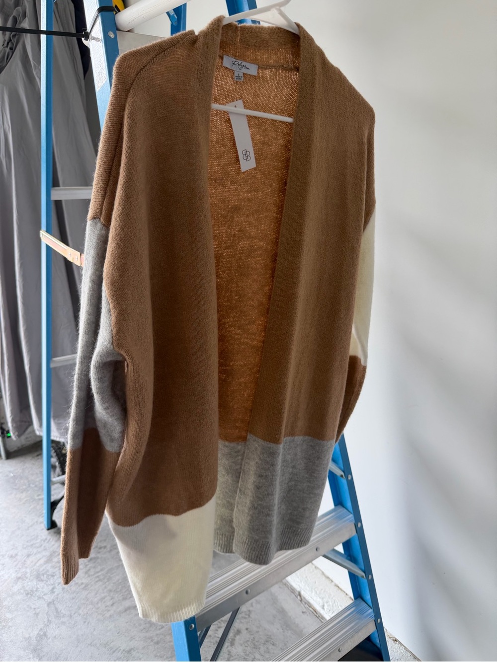 Baltic Born Colorblock Open-Front Cardigan in Brown, Gray & Cream
